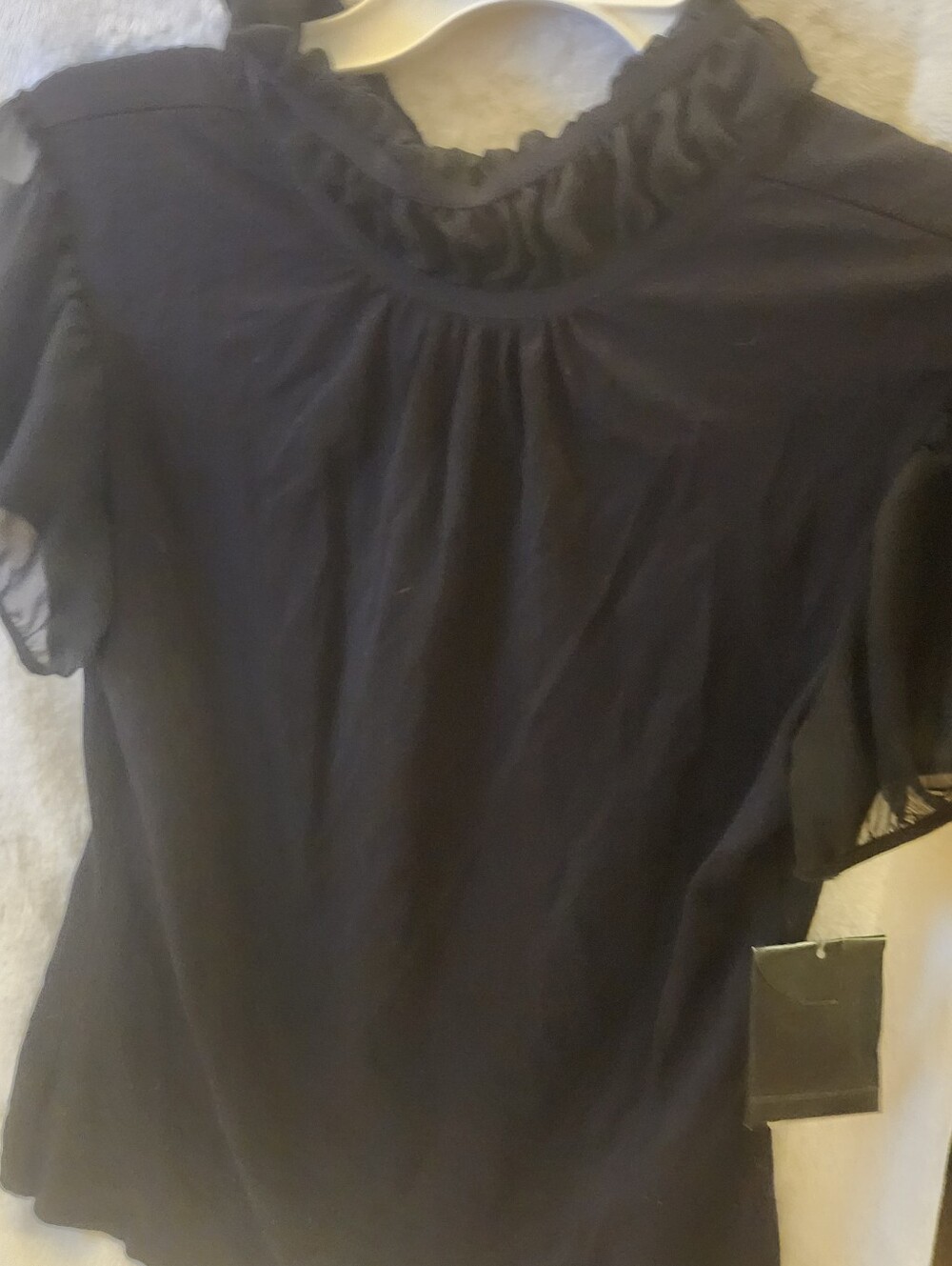 Alfani Black Ruffled Mock Neck Short Sleeve Blouse